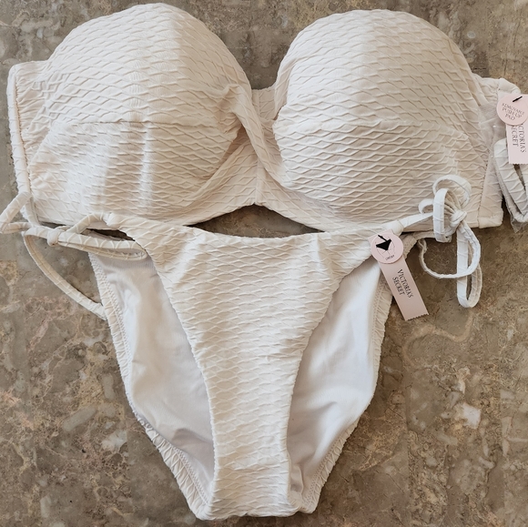 38D/XL VS Swim Twist Bandeau PushUp Bikini Top Side Tie Cheeky Bikini Set - Picture 1 of 9